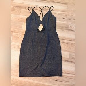 Express Shimmery Black Plunge Cutout Mini Dress